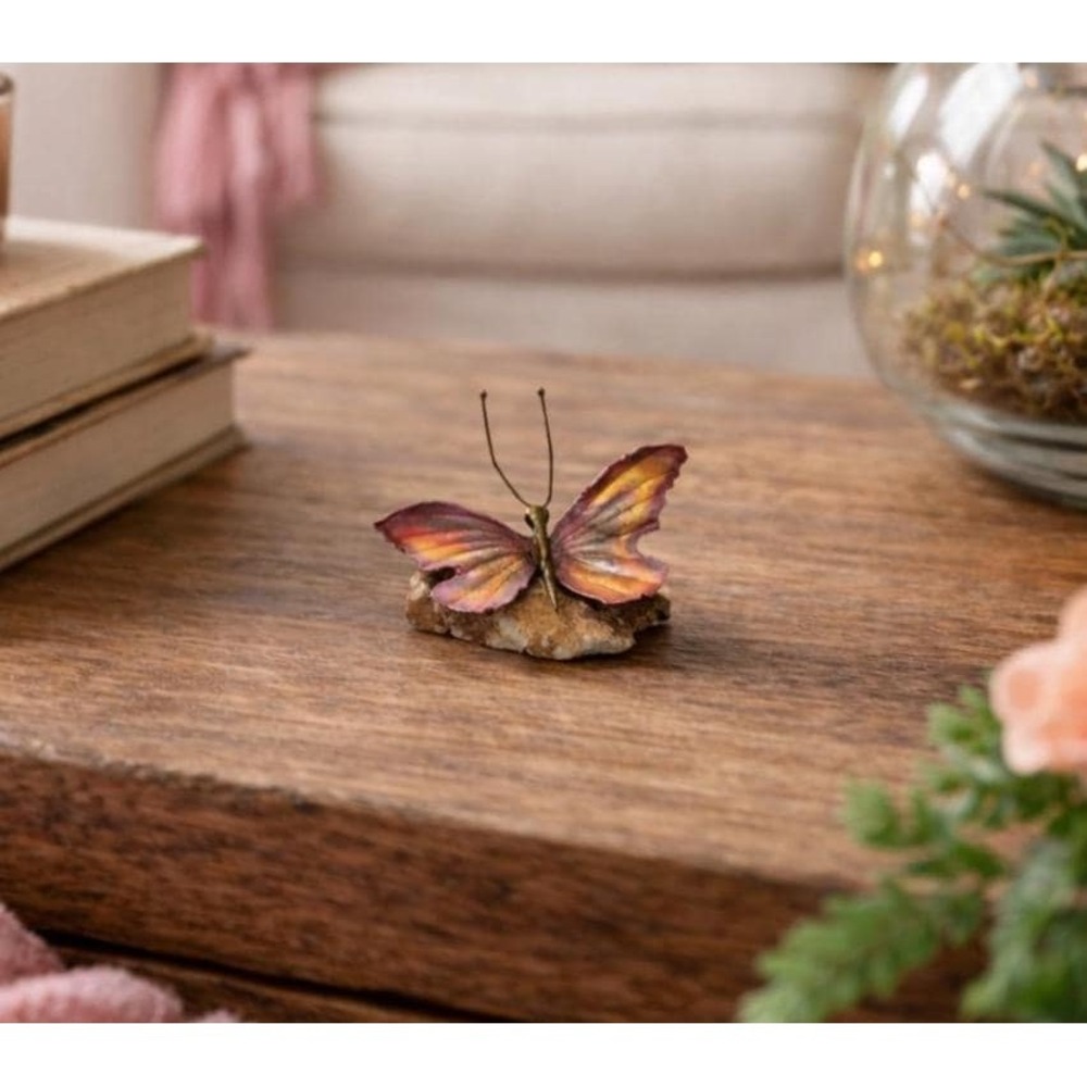 Vintage Metal Butterfly on Quartz Crystal Geode Sculpture Decor